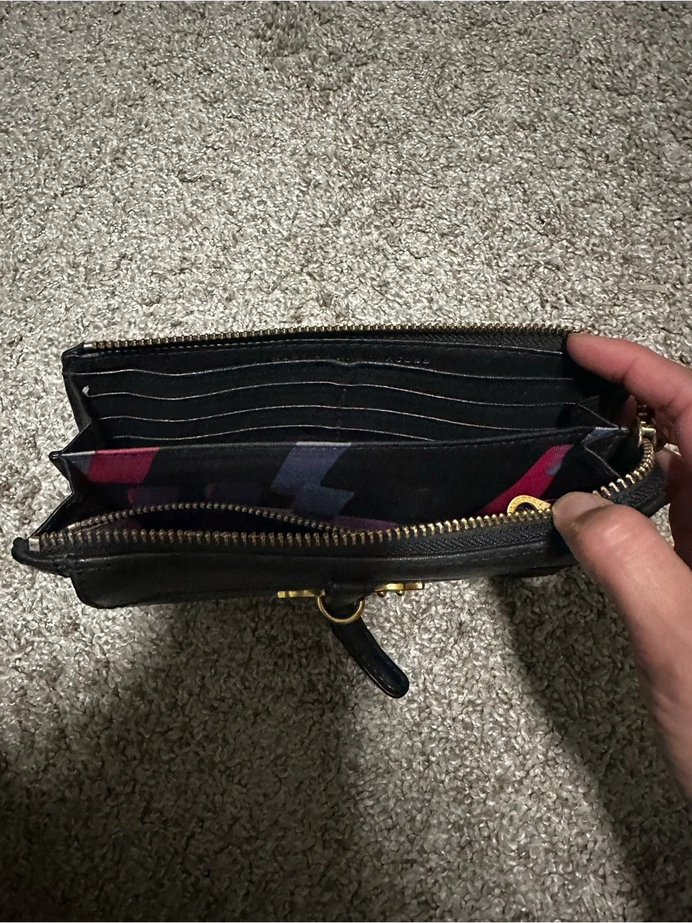 Marc by Marc Jacobs Black Leather Key & Card Holder with Gold Accent
